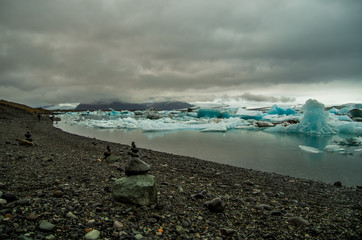 Stone mounds in Ice Lagoon, Iceland