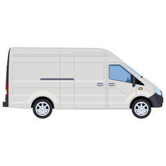 White van, side view. Concept for delivery service, cargo transportation, ambulance. Vector illustration.