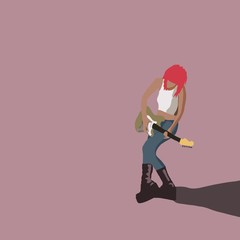 Girl with guitar on the plain background, people sketch, musician illustration drawn by simple shapes