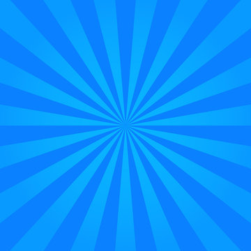 Blue burst background in retro style. Abstract sunburst pattern illustration. Explosion starburst texture for design wallpaper. Sunshine radial stripes. Sunbeam flare illustration. vintage vector.