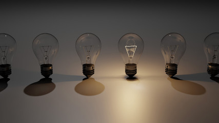 Light bulb lamps concept for idea, creativity, innovation and solution 3D rendered illustration.