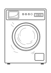 Horizontal loading washing machine, line drawing. Vector illustration.