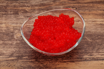 Red salmon caviar in the bowl