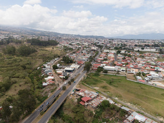 Fototapeta na wymiar Beautiful aerial view of the City of Cartagos roads and parks in Costa Rica