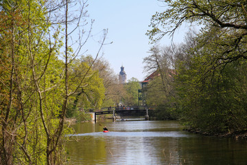 view of a park landscape in the center of Leipzig,Saxony in Germany