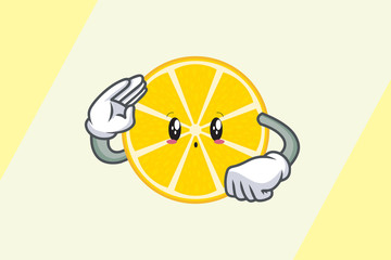 UH,OH , GASP Face. Respect Hand Gesture. Mascot Cartoon Illustration. Slice Lemon Fruit