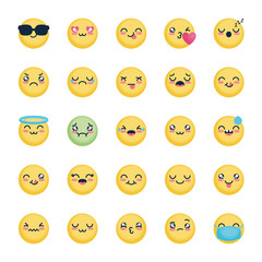 cool emoji and emoji faces icon set, flat style