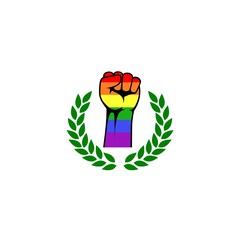 LGBT rainbow flag fist icon isolated on white background