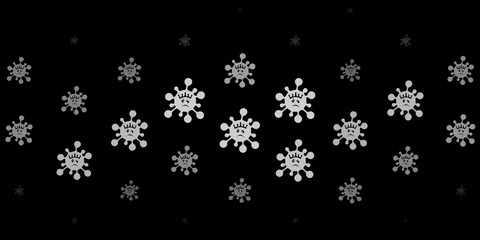 Dark gray vector background with covid-19 symbols.