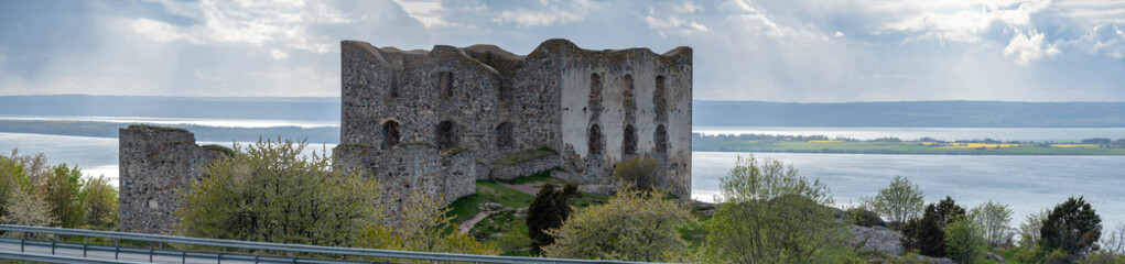 Fototapeta premium Medieval Castle Brahehus a Swedish Famous landmark By the lake Vattern near Granna in Smaland, Sweden. 
