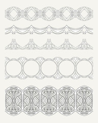 Set of seamless borders in art nouveau style, vintage, old, retro style. Outline vector illustration..