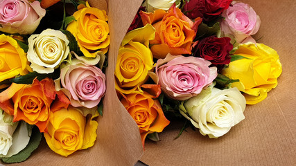 bouquet of roses flowers wrapped in paper