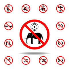 Forbidden hunting elephant icon on white background. set can be used for web, logo, mobile app, UI, UX