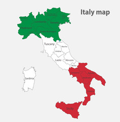 Map of the Italy in the colors of the flag with administrative divisions vector