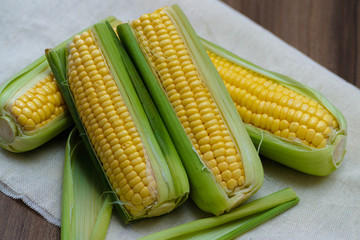 raw green corn cob with straw