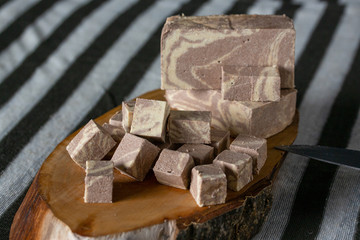Turkish halva with cut cocoa
