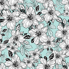 Obraz premium white lily flower blue background seamless print background design