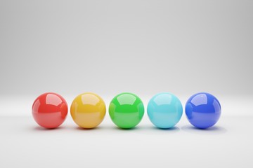 colored spheres on white background, 3d render image