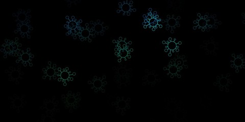 Fototapeta na wymiar Dark blue, green vector backdrop with virus symbols.