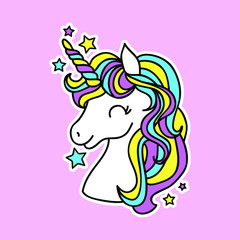 COLORFUL AND CUTE UNICORN WITH STARS, SLOGAN PRINT VECTOR