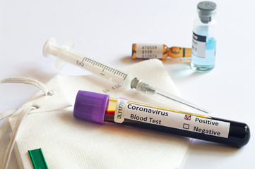 Blood sample tube with positive test for COVID-19 or novel coronavirus SARS-CoV-2.