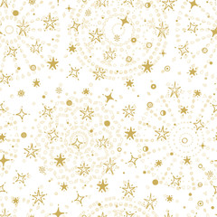 Vector Holiday or Birthday Seamless pattern. Hand Drawn Doodle Stars, Confetti pieces. Golden Festive Background