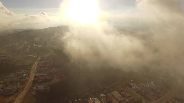 Aerial view of beautiful scenery Cau Dat Tea Hill in Dalat, Lam Dong, Vietnam