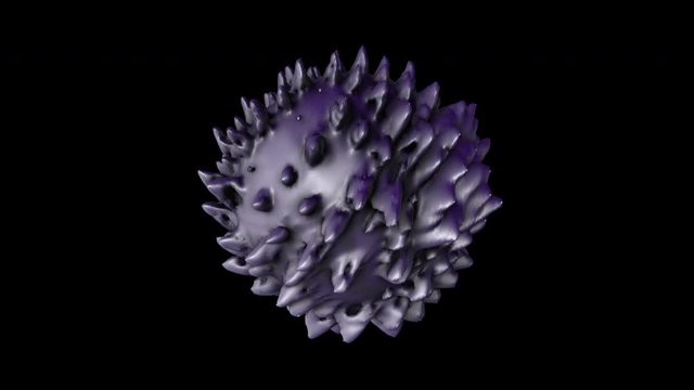 Vivid purple 3d rendering fluid bubble deforming like virus cell with multiple appendages.