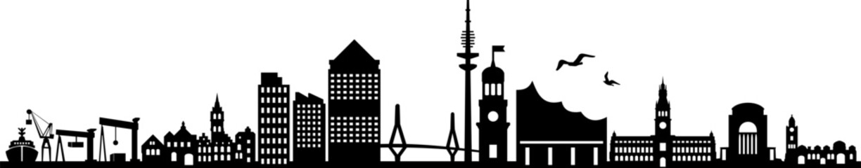 HAMBURG City GERMANY Skyline Silhouette Cityscape Vector - obrazy, fototapety, plakaty