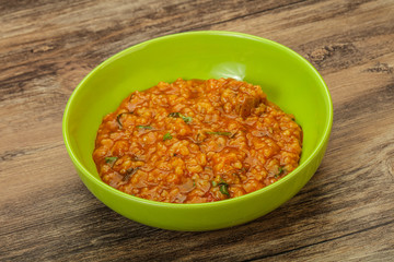 Traditional Georgian Kharcho soup with meat
