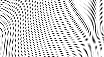 Abstract halftone background. Monochrome grunge pattern of dots. The waves are smooth and chaotic. Pop art texture for business cards, posters, labels, business cards