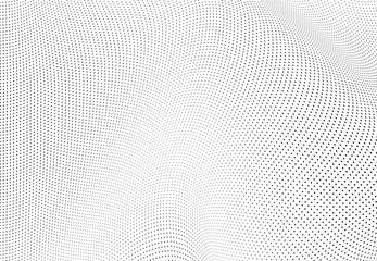 Plakat Abstract halftone background. Monochrome grunge pattern of dots. The waves are smooth and chaotic. Pop art texture for business cards, posters, labels, business cards