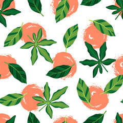 Tropical seamless pattern with leaves. Vector illustration.