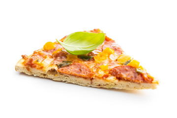 Tasty salami pizza.