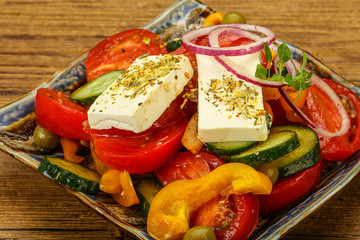 Traditional Greek salad with feta cheese