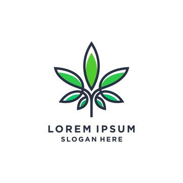 elegant hemp cannabis weed leaf logo line icon vector simple modern art