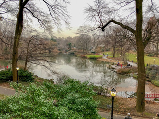 Obraz premium The pond at New York Central Park in a winter rainy day 