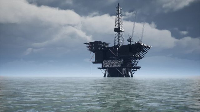 Large Pacific Ocean offshore oil rig drilling platform