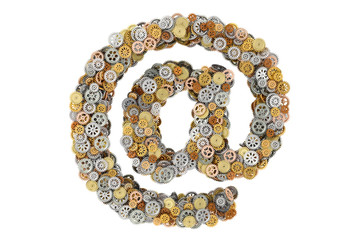 Obraz premium E-mail, at sign from cogwheels, 3D rendering