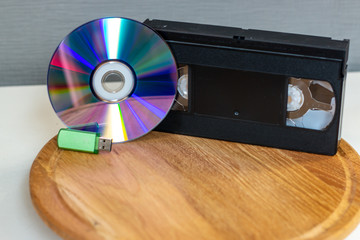 digitization of video tapes, recording to a USB flash drive and a disc on a wooden stand
