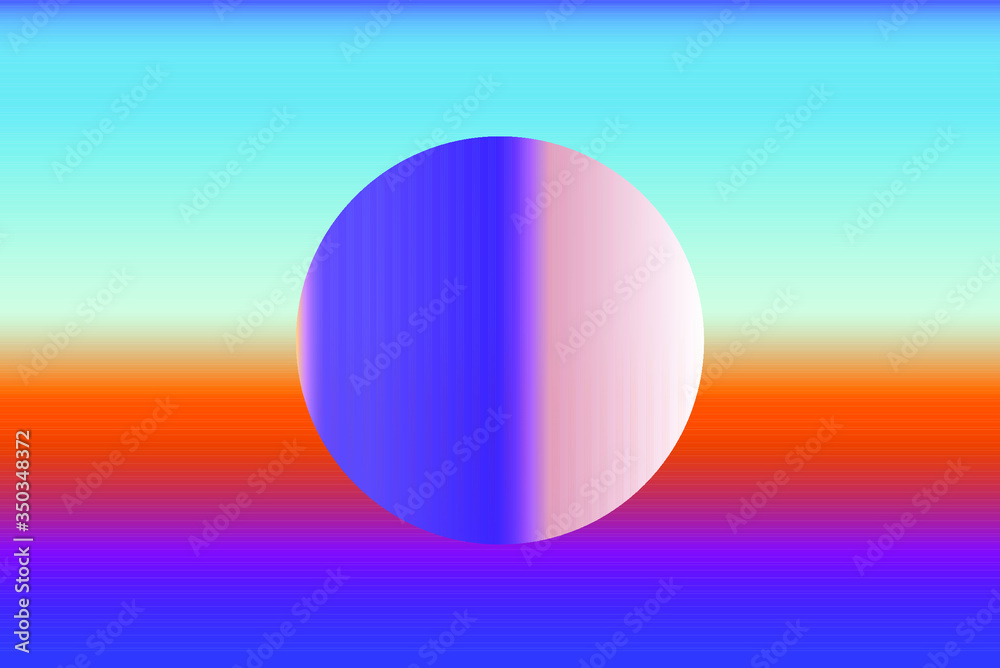 Poster colorful gradient sphere on iridescent holographic background . surreal vivid blurred backdrop and w