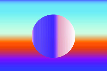 Colorful gradient sphere on iridescent holographic background . Surreal vivid blurred backdrop and wallpaper.