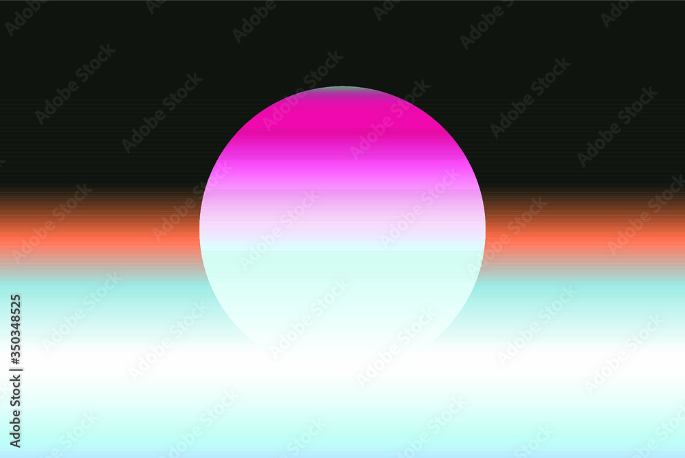 Poster colorful gradient sphere on iridescent holographic background . surreal vivid blurred backdrop and w