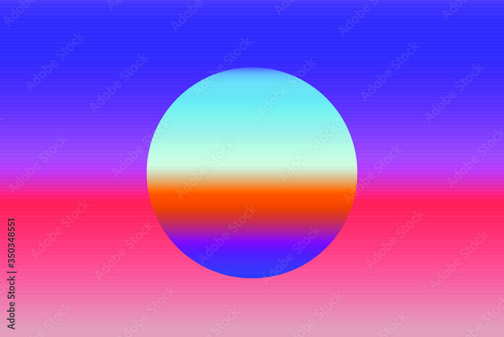 Poster colorful gradient sphere on iridescent holographic background . surreal vivid blurred backdrop and w