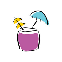 Coctail Icon Vector. Summer Alcoholic Drink. Holiday Beach Party Menu. Isolated Flat Cartoon Illustration