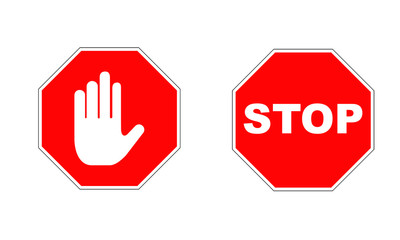 Stop sign and stop hand illustrated symbols