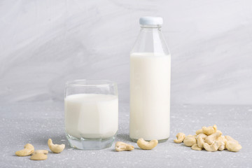 vegan organic cashew milk, gluten free, top view. Milk drink milk replacer, proper nutrition.