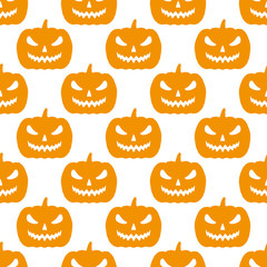 Beautiful cartoon halloween pumpkins isolated on white background. Cute seamless pattern. Hand drawn vector graphic illustration. Texture.