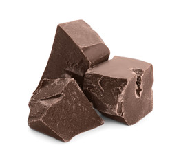 Pieces of milk chocolate isolated on white