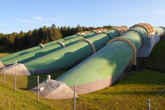 Water pipes of pumped-storage hydro power plant Zarnowiec in Gniewino. Poland